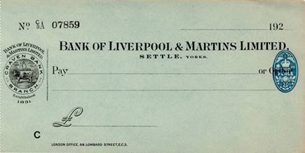 1923 Settle BOLAM Cheque - MBA