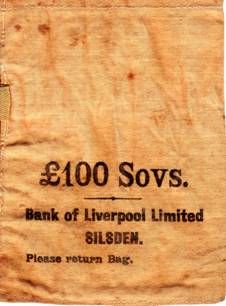 1920 s Bank of Liverpool Silsden bag for 100 Sovreigns