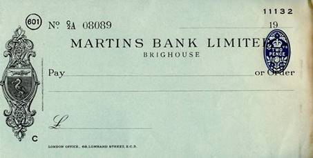 1932 August - Brighouse Cheque - Stephen Walker MBA