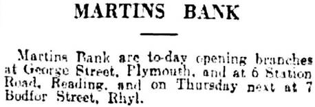 1939 JAN 02 Opening Announcments for Plymouth Geo St Reading 6 Stn Rd and Rhyl 7 Bodfor St Liverpool Post BNA MBA