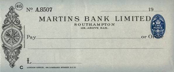 1930 Cheque No A8507 MBA