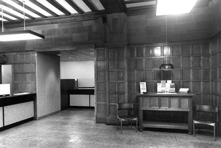 1969 Penrith banking hall, large wooden writing desk BGaA Refr 30-2241.jpg