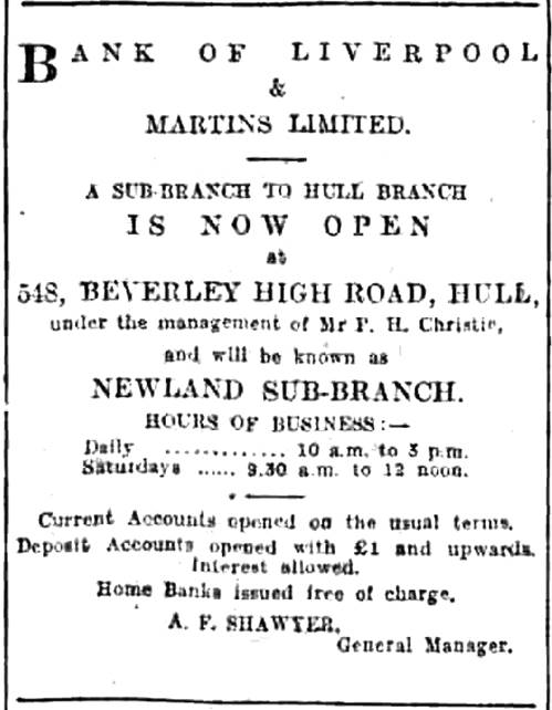 1927 JUL 15 Hull Daily Mail - new branch opened at Newland BNA