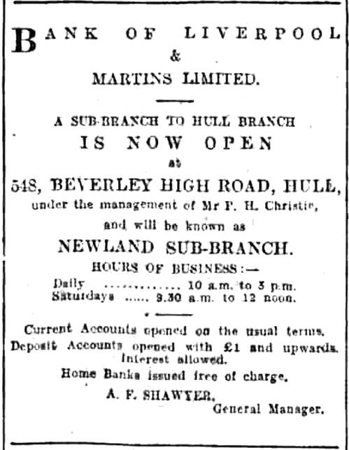 1927 JUL 15 Hull Daily Mail - new branch opened at Newland BNA