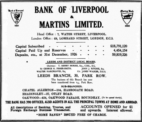 1927 MAR 07 Yorkshire Post New District Office for Leeds ad only BOLM BNA